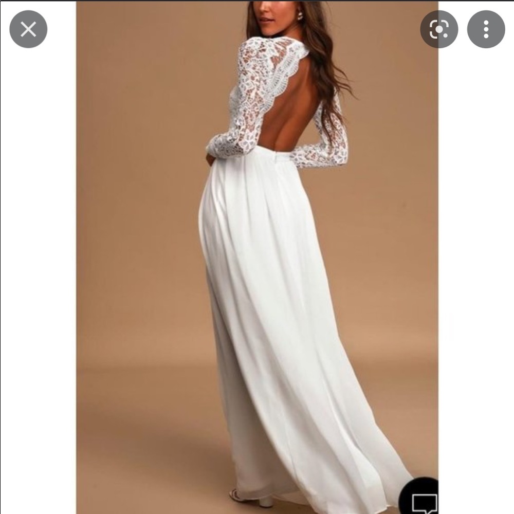 Lulu's White Long Lace Open-Back Maxi Dress